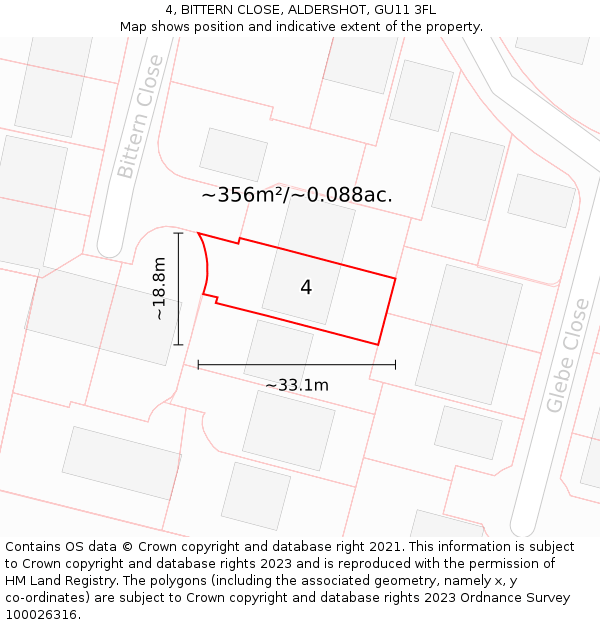 4, BITTERN CLOSE, ALDERSHOT, GU11 3FL: Plot and title map