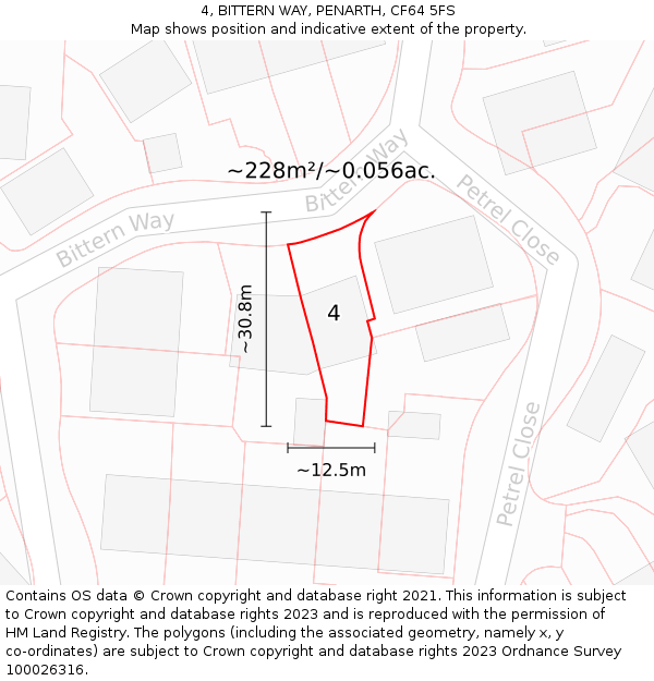 4, BITTERN WAY, PENARTH, CF64 5FS: Plot and title map