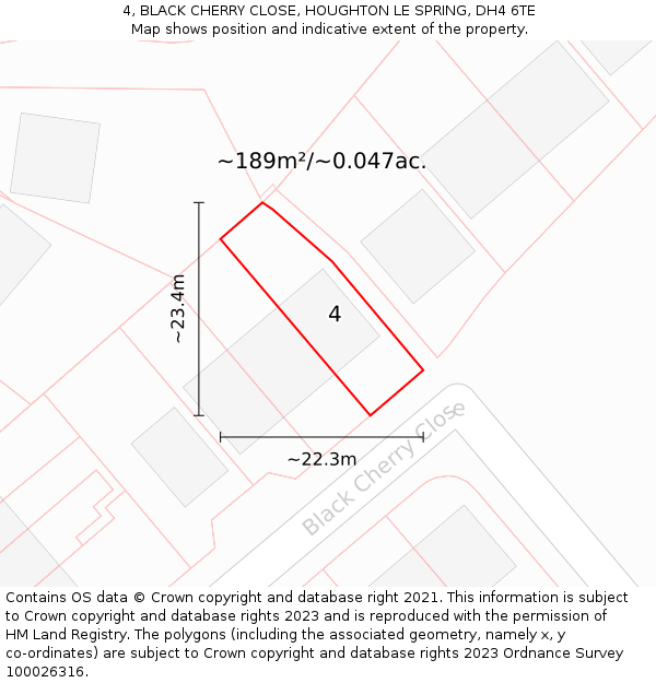 4, BLACK CHERRY CLOSE, HOUGHTON LE SPRING, DH4 6TE: Plot and title map