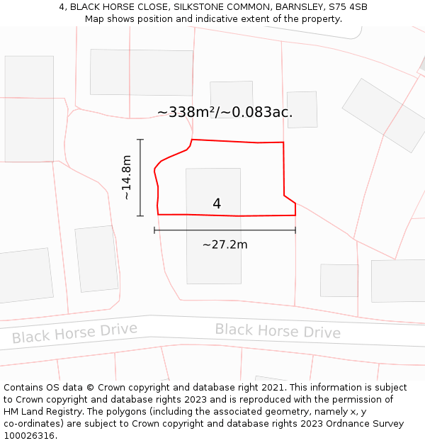 4, BLACK HORSE CLOSE, SILKSTONE COMMON, BARNSLEY, S75 4SB: Plot and title map