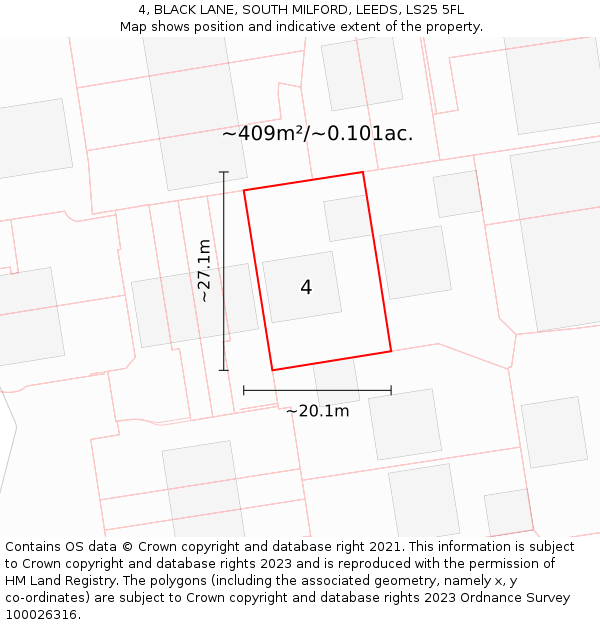 4, BLACK LANE, SOUTH MILFORD, LEEDS, LS25 5FL: Plot and title map