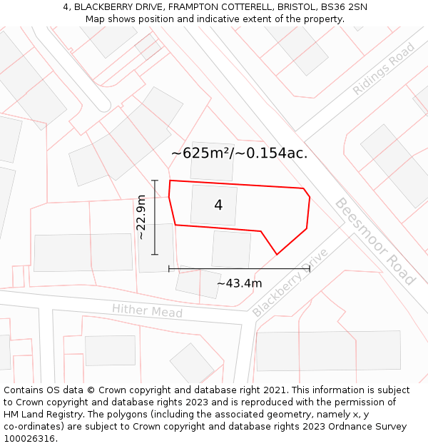 4, BLACKBERRY DRIVE, FRAMPTON COTTERELL, BRISTOL, BS36 2SN: Plot and title map