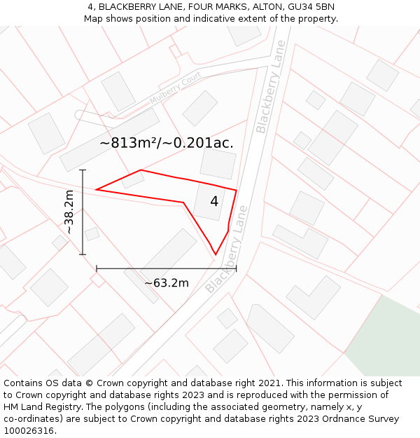 4, BLACKBERRY LANE, FOUR MARKS, ALTON, GU34 5BN: Plot and title map