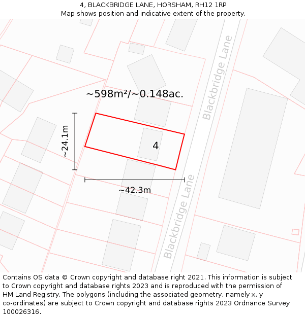 4, BLACKBRIDGE LANE, HORSHAM, RH12 1RP: Plot and title map