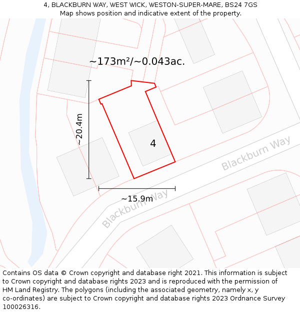 4, BLACKBURN WAY, WEST WICK, WESTON-SUPER-MARE, BS24 7GS: Plot and title map