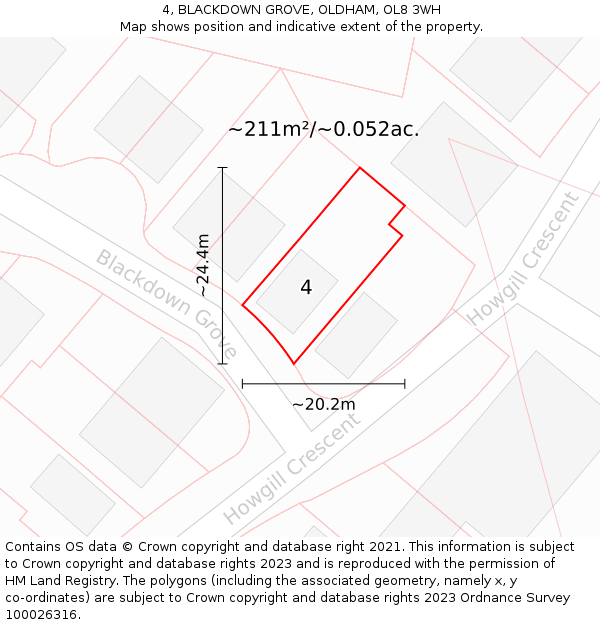 4, BLACKDOWN GROVE, OLDHAM, OL8 3WH: Plot and title map