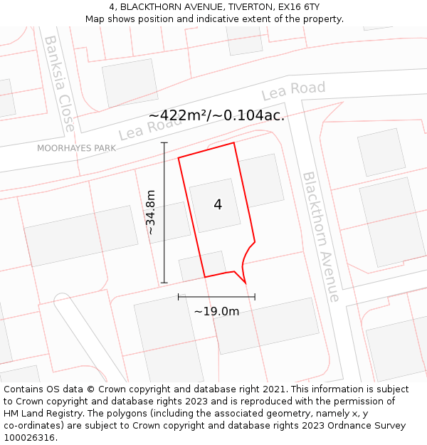 4, BLACKTHORN AVENUE, TIVERTON, EX16 6TY: Plot and title map