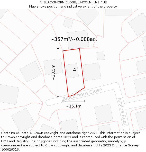 4, BLACKTHORN CLOSE, LINCOLN, LN2 4UE: Plot and title map