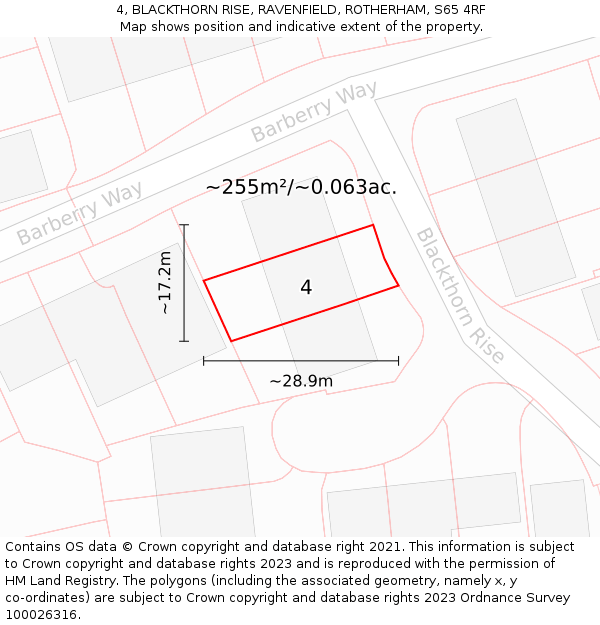 4, BLACKTHORN RISE, RAVENFIELD, ROTHERHAM, S65 4RF: Plot and title map