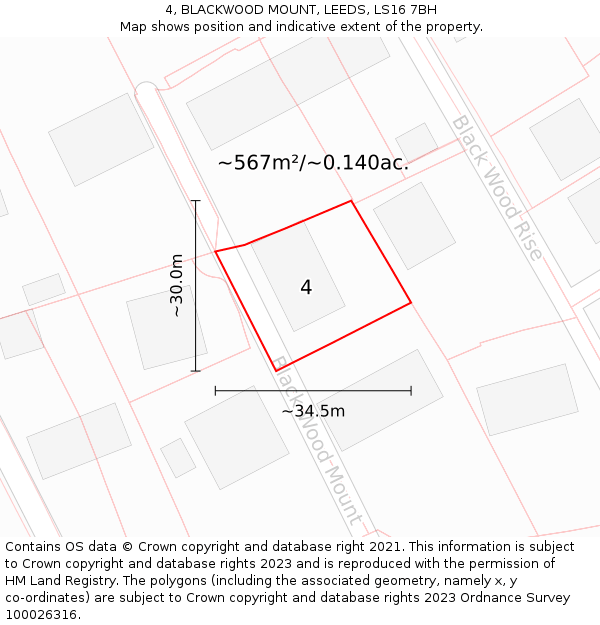 4, BLACKWOOD MOUNT, LEEDS, LS16 7BH: Plot and title map