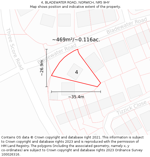 4, BLADEWATER ROAD, NORWICH, NR5 9HY: Plot and title map