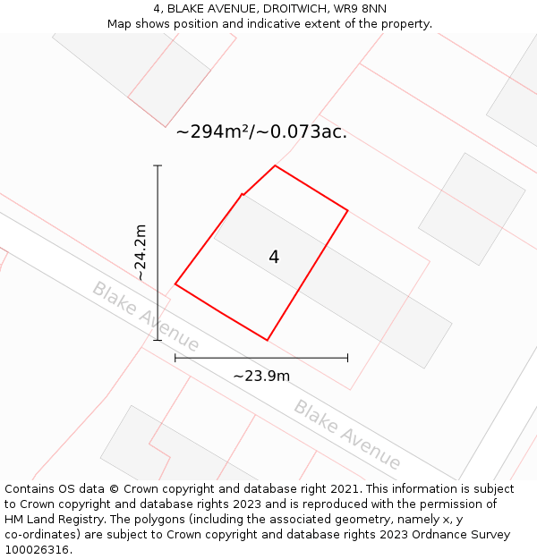 4, BLAKE AVENUE, DROITWICH, WR9 8NN: Plot and title map