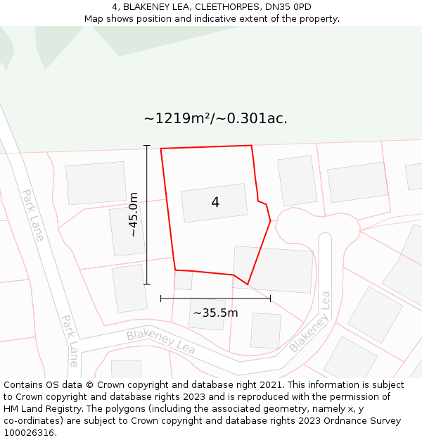 4, BLAKENEY LEA, CLEETHORPES, DN35 0PD: Plot and title map