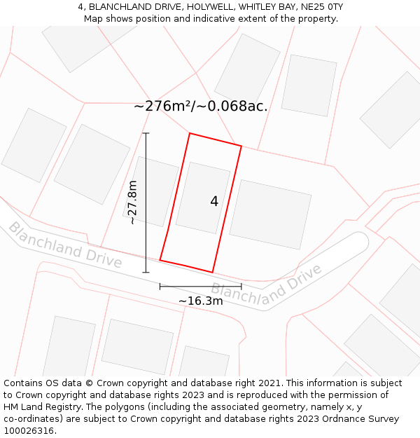 4, BLANCHLAND DRIVE, HOLYWELL, WHITLEY BAY, NE25 0TY: Plot and title map