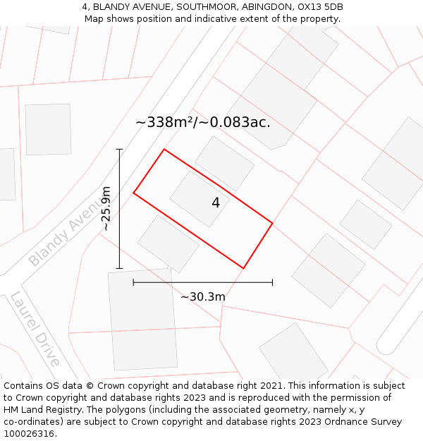 4, BLANDY AVENUE, SOUTHMOOR, ABINGDON, OX13 5DB: Plot and title map