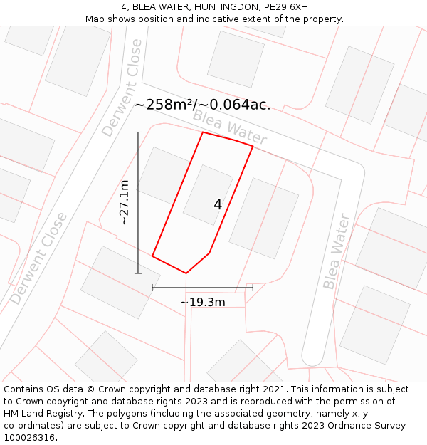 4, BLEA WATER, HUNTINGDON, PE29 6XH: Plot and title map