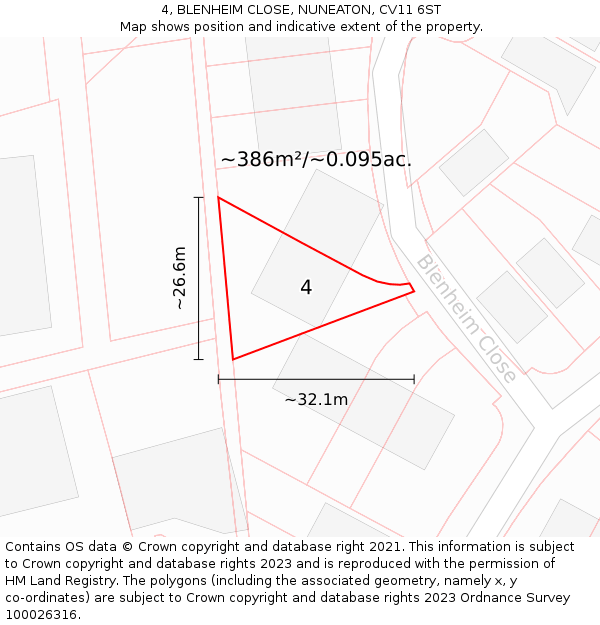 4, BLENHEIM CLOSE, NUNEATON, CV11 6ST: Plot and title map