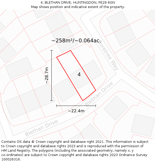 4, BLETHAN DRIVE, HUNTINGDON, PE29 6GN: Plot and title map
