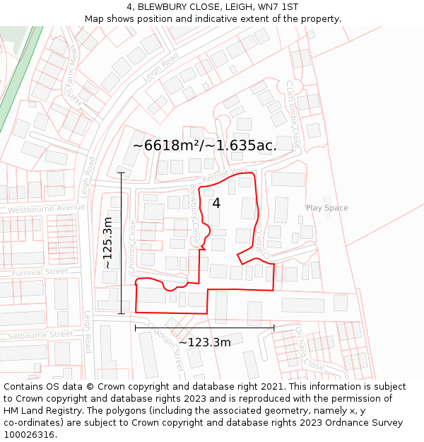 4, BLEWBURY CLOSE, LEIGH, WN7 1ST: Plot and title map