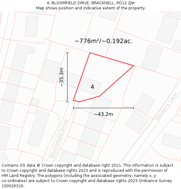 4, BLOOMFIELD DRIVE, BRACKNELL, RG12 2JW: Plot and title map