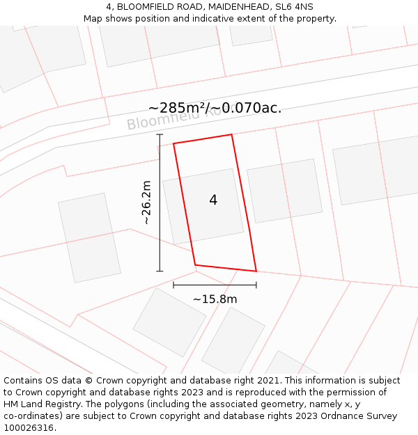 4, BLOOMFIELD ROAD, MAIDENHEAD, SL6 4NS: Plot and title map