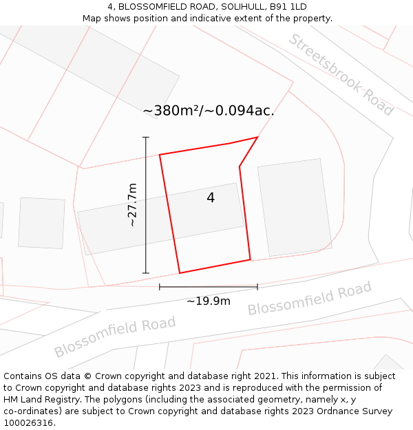 4, BLOSSOMFIELD ROAD, SOLIHULL, B91 1LD: Plot and title map