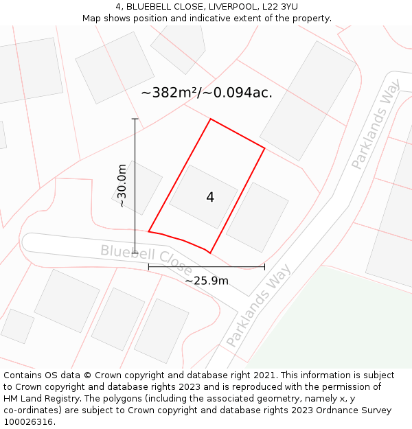 4, BLUEBELL CLOSE, LIVERPOOL, L22 3YU: Plot and title map