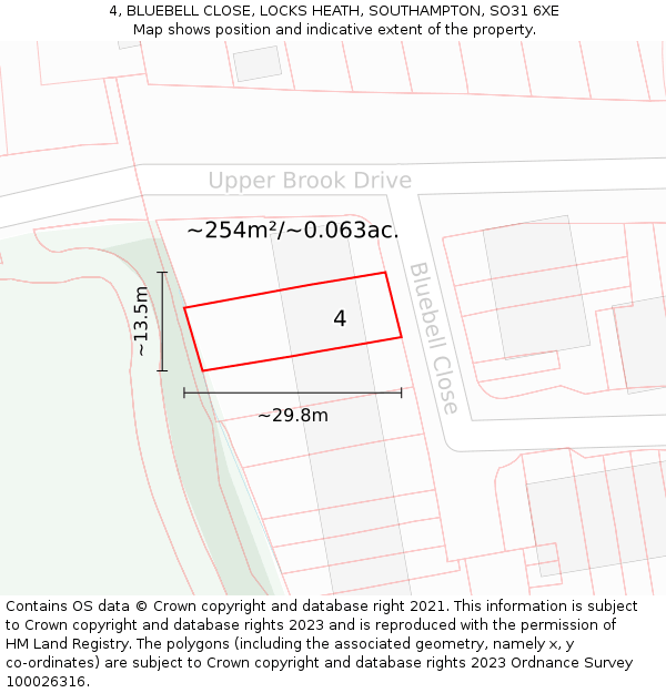 4, BLUEBELL CLOSE, LOCKS HEATH, SOUTHAMPTON, SO31 6XE: Plot and title map