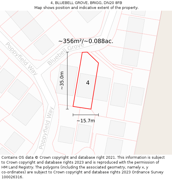 4, BLUEBELL GROVE, BRIGG, DN20 8FB: Plot and title map