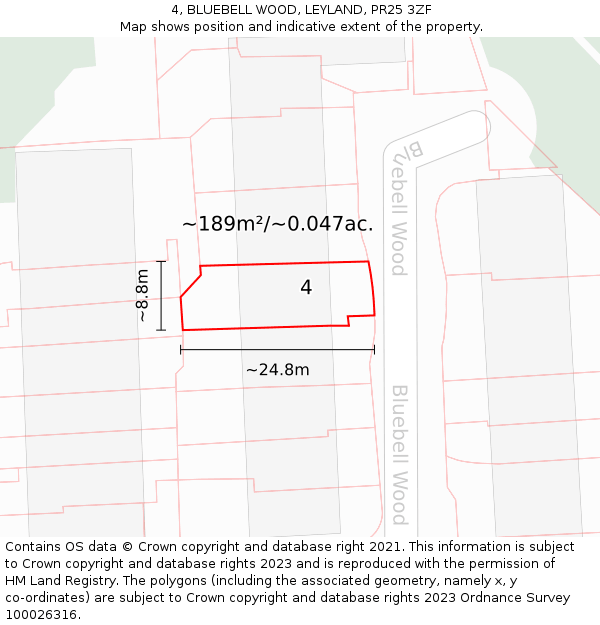 4, BLUEBELL WOOD, LEYLAND, PR25 3ZF: Plot and title map