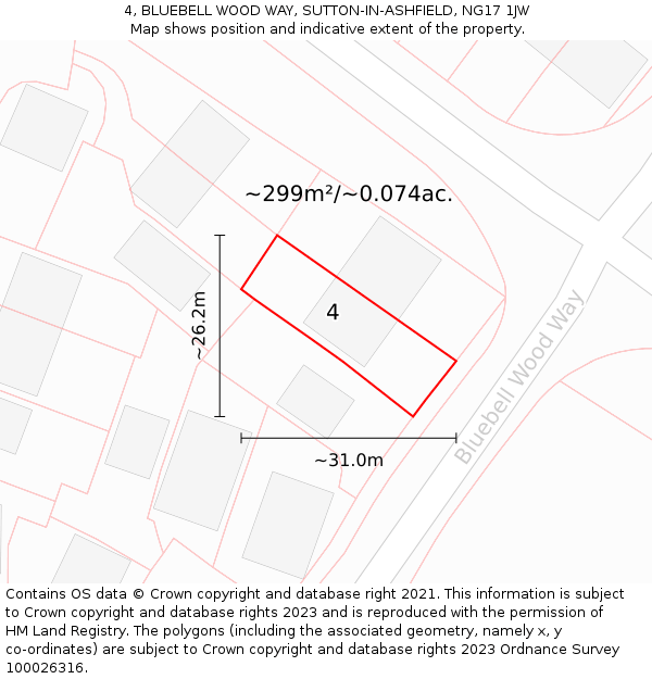 4, BLUEBELL WOOD WAY, SUTTON-IN-ASHFIELD, NG17 1JW: Plot and title map