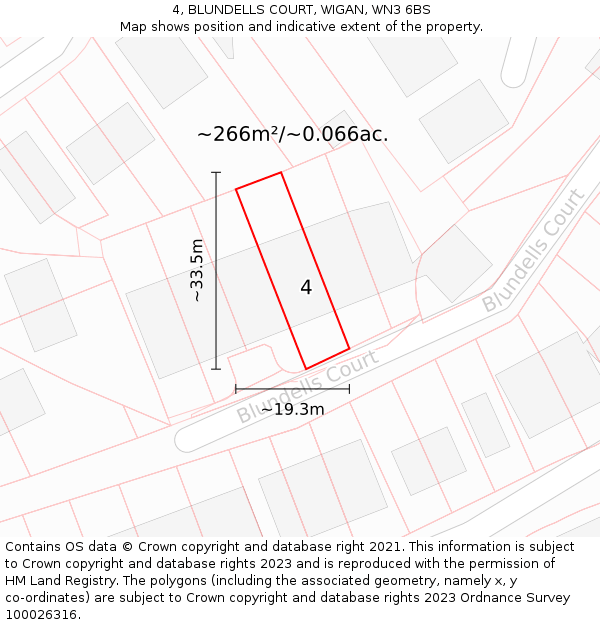 4, BLUNDELLS COURT, WIGAN, WN3 6BS: Plot and title map