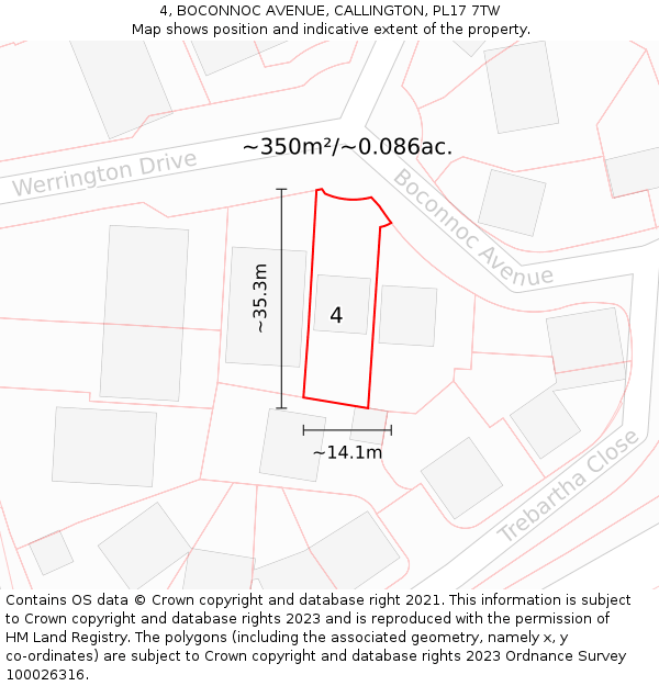 4, BOCONNOC AVENUE, CALLINGTON, PL17 7TW: Plot and title map