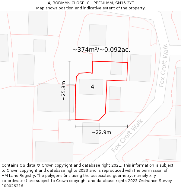 4, BODMAN CLOSE, CHIPPENHAM, SN15 3YE: Plot and title map