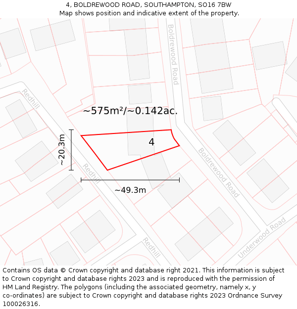 4, BOLDREWOOD ROAD, SOUTHAMPTON, SO16 7BW: Plot and title map