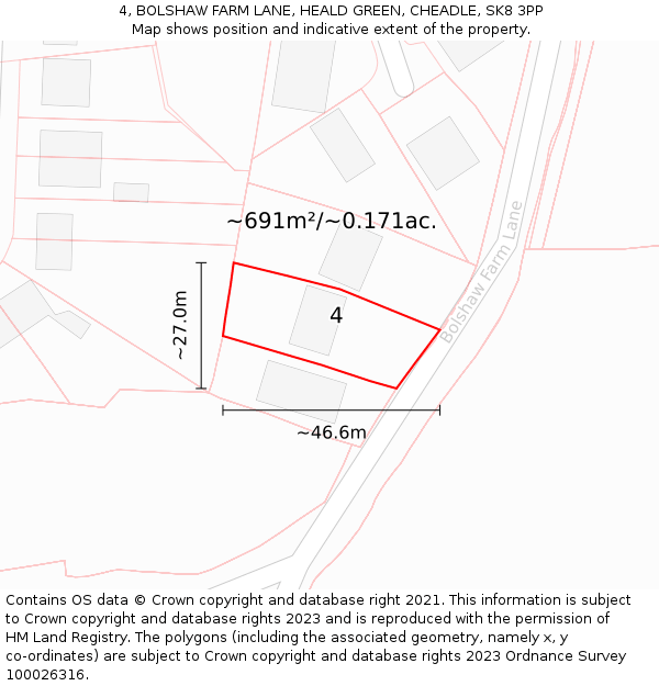 4, BOLSHAW FARM LANE, HEALD GREEN, CHEADLE, SK8 3PP: Plot and title map