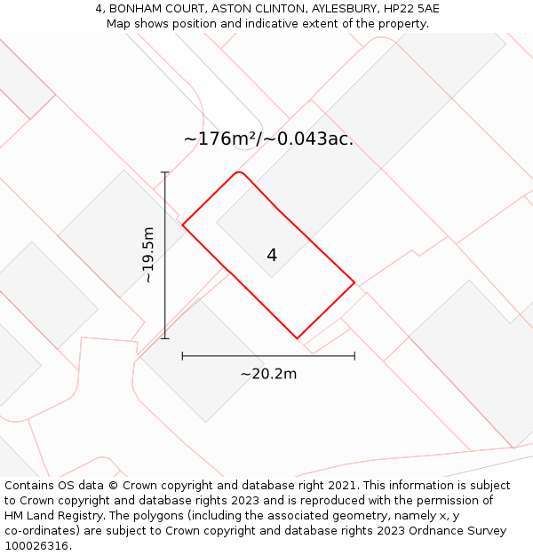 4, BONHAM COURT, ASTON CLINTON, AYLESBURY, HP22 5AE: Plot and title map