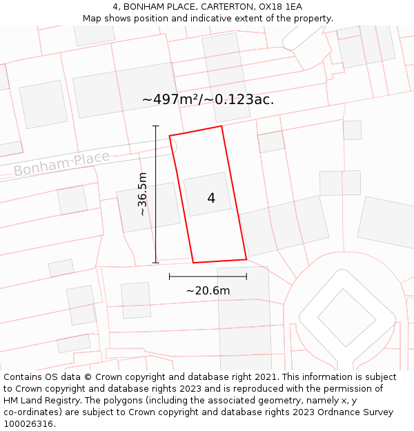 4, BONHAM PLACE, CARTERTON, OX18 1EA: Plot and title map