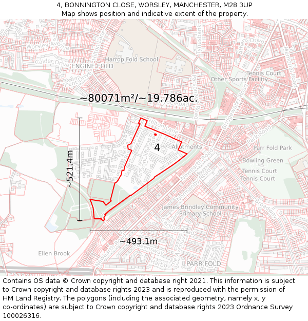 4, BONNINGTON CLOSE, WORSLEY, MANCHESTER, M28 3UP: Plot and title map