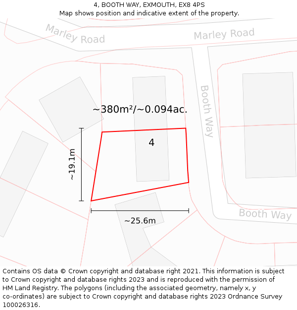 4, BOOTH WAY, EXMOUTH, EX8 4PS: Plot and title map
