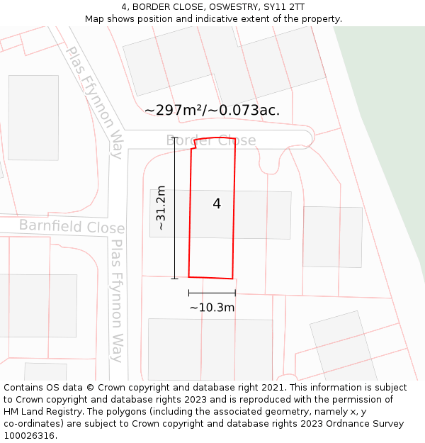 4, BORDER CLOSE, OSWESTRY, SY11 2TT: Plot and title map