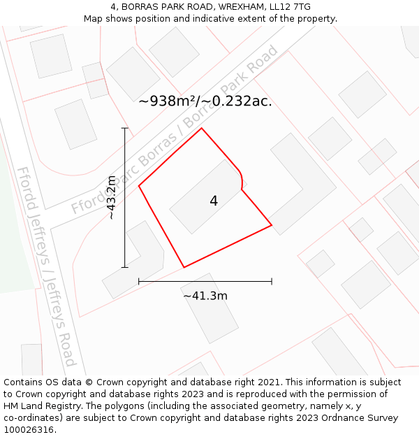 4, BORRAS PARK ROAD, WREXHAM, LL12 7TG: Plot and title map