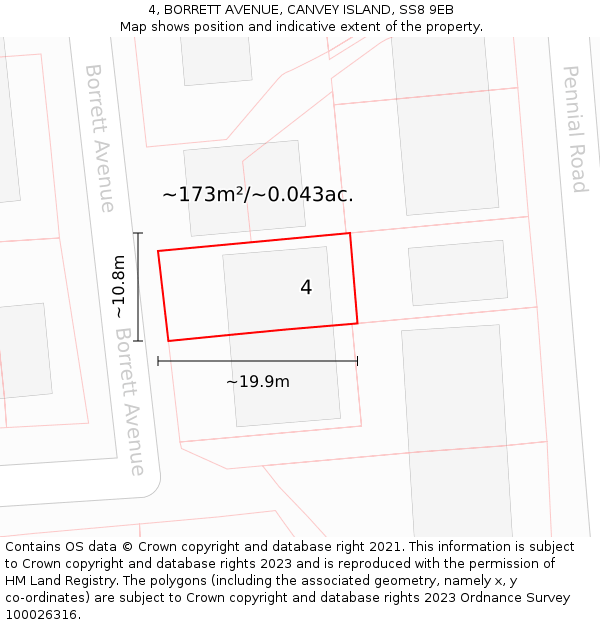 4, BORRETT AVENUE, CANVEY ISLAND, SS8 9EB: Plot and title map