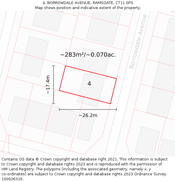 4, BORROWDALE AVENUE, RAMSGATE, CT11 0PS: Plot and title map