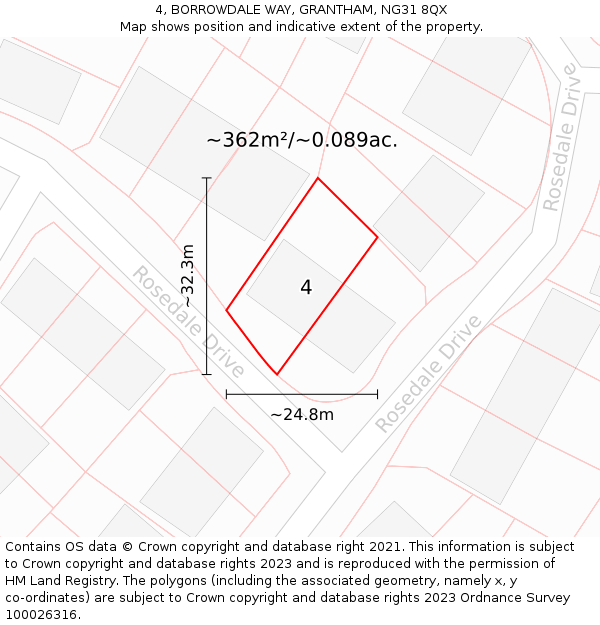 4, BORROWDALE WAY, GRANTHAM, NG31 8QX: Plot and title map