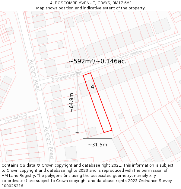 4, BOSCOMBE AVENUE, GRAYS, RM17 6AF: Plot and title map