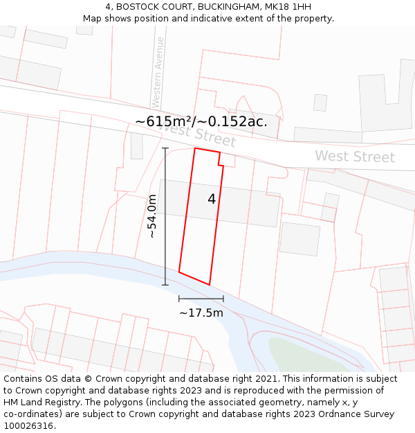 4, BOSTOCK COURT, BUCKINGHAM, MK18 1HH: Plot and title map