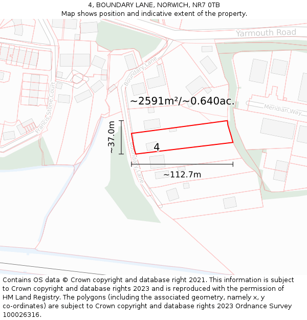 4, BOUNDARY LANE, NORWICH, NR7 0TB: Plot and title map