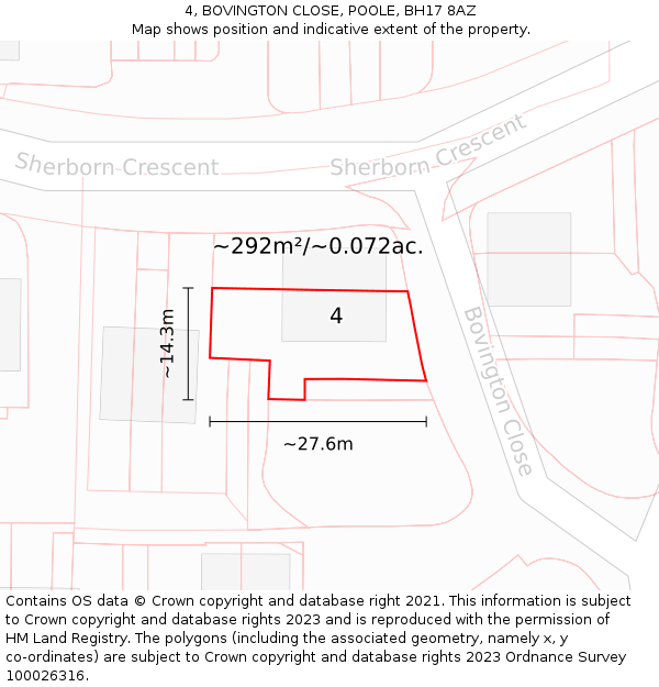 4, BOVINGTON CLOSE, POOLE, BH17 8AZ: Plot and title map