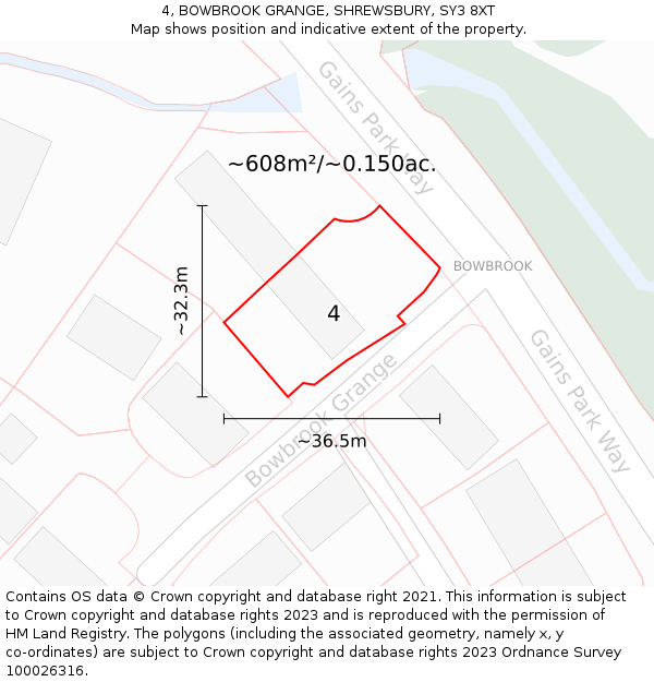 4, BOWBROOK GRANGE, SHREWSBURY, SY3 8XT: Plot and title map